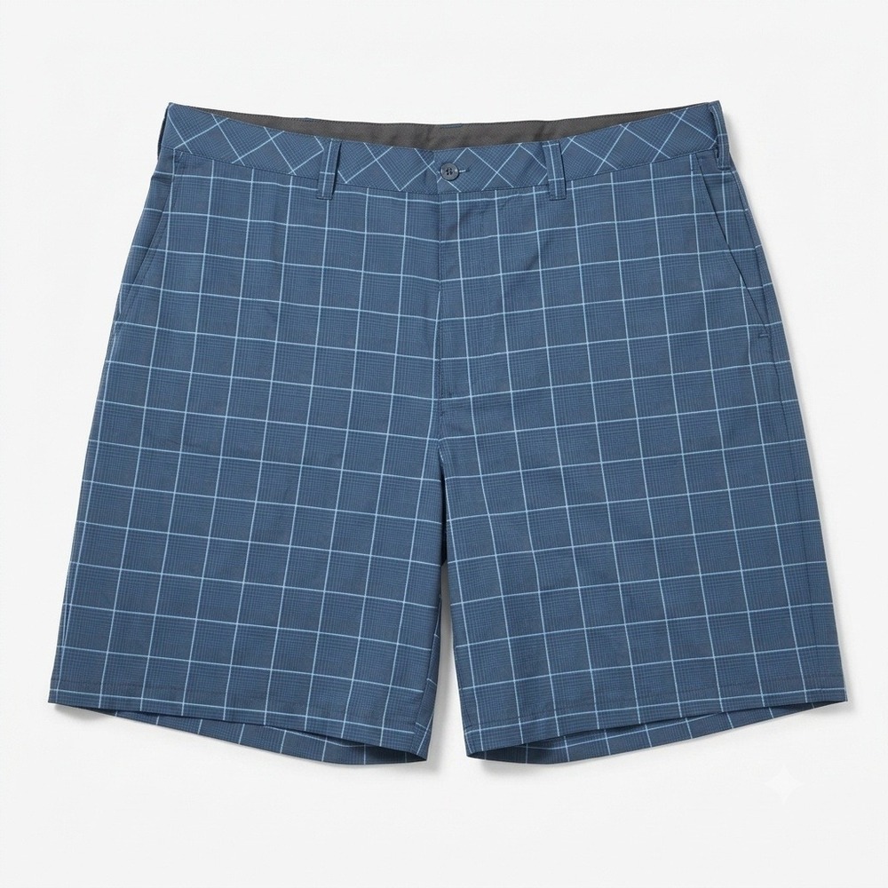 Reebok Golf Mens Blue Windowpane Plaid Performance Shorts Size 48 Stretch Active
